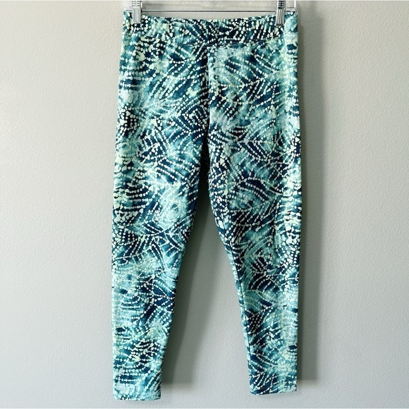 Soft Surroundings P Small Blue Green Polka Dot Leaf Print Have To Have Leggings - Picture 1 of 8